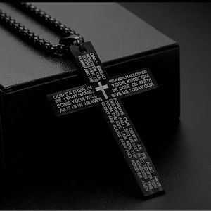 Black Christian Cross Bible Verse Prayer Statement Religious Pendant Necklace.